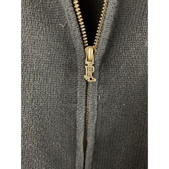 Lauren Ralph Lauren Women Large Black Equestrian Cardigan Faux Suede Patch - Picture 3 of 8